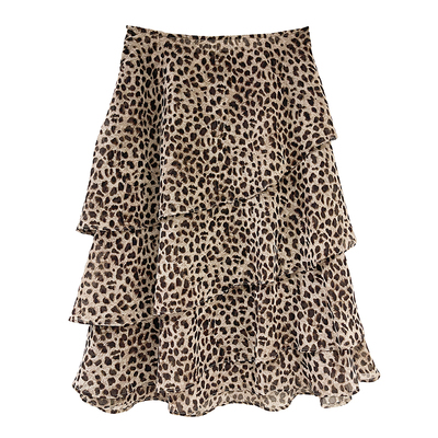 洋气荷叶豹纹雪纺半身裙