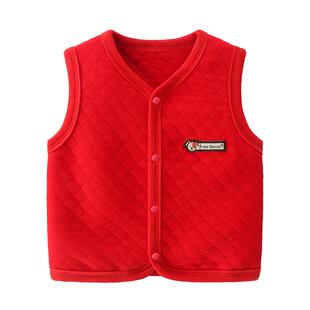 婴儿马甲秋冬季加厚外穿坎肩男童马夹女童宝宝新生儿童纯棉小背心