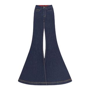 AOAOMISSSHOP鳌鳌家【不易掉色】1米8大长腿深蓝牛仔喇叭裤女