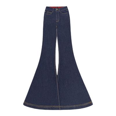 鳌鳌家深蓝色高腰牛仔喇叭裤