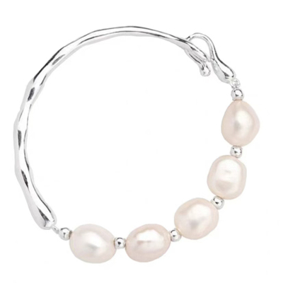 天然巴洛克珍珠银色大弯管手镯
