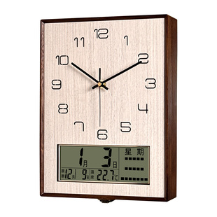 实木双面挂钟客厅2026新款高级感现代创意静音拐角转角时钟表挂墙