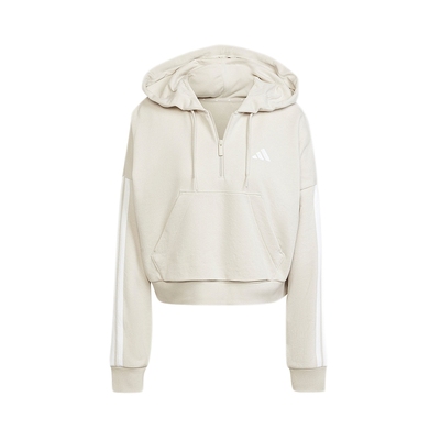 adidas阿迪达斯卫衣女经典三条纹高腰短款半拉链连帽套头衫JN1958