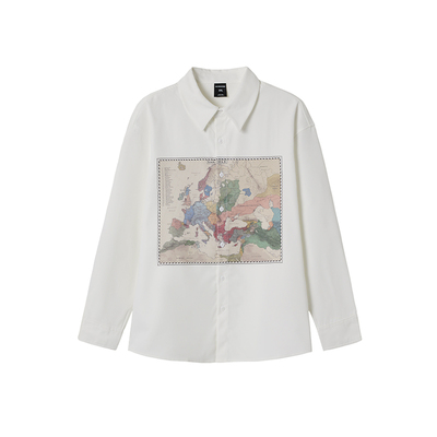 GEEEKPANDA翻领长袖休闲印花衬衫