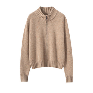 康赛妮七针点子纱极简风纯山羊绒立领拉链开衫女针织外套宽松短款