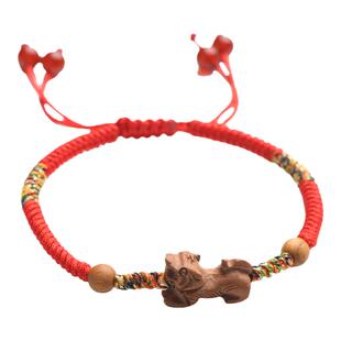 天然桃木生肖属马红绳手工编织金刚结本命年女手链饰品情侣款手绳