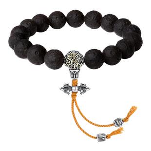 周大生银饰S925黑曜石手串足银复古国潮生日礼物送男友简约男手链