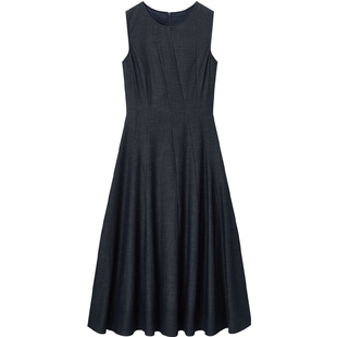 爱居兔气质仿牛仔无袖连衣裙夏季新款女温柔收腰长裙