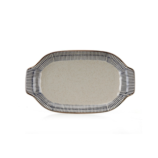 贝鑫 日式蓝雨陶瓷盘子ins风家用菜盘创意复古双耳陶瓷盘日式料理