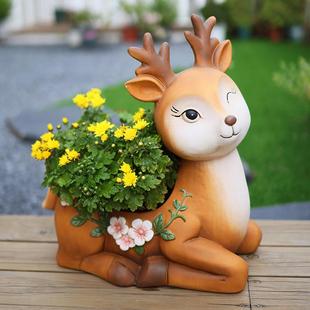 梅花鹿户外庭院装 饰摆件阳台造景布置动物院子花园麋鹿创意花盆