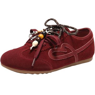 百丽双鞋带串珠阿甘鞋德训鞋新款舒适薄底红色新年休闲鞋E9U1DAM6
