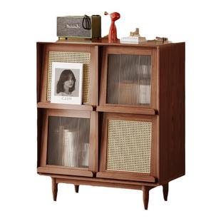 红林日记实木书柜斗柜收纳储物柜一体日式杂志柜玻璃置物客厅边柜