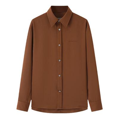 NUMBER HERE醋酸面料美拉德色系搭袢袖口宽松休闲长袖衬衫