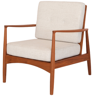 度仓缅甸柚木全实木复古风休闲椅子北欧日式中古扶手单人沙发躺椅