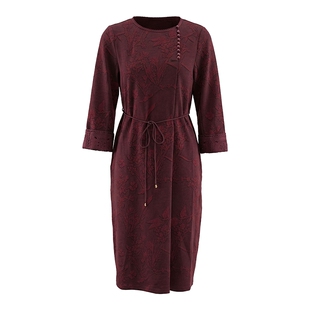 马天奴2026春新款国风圆领提花系带收腰连衣裙子气质复古洋气女装