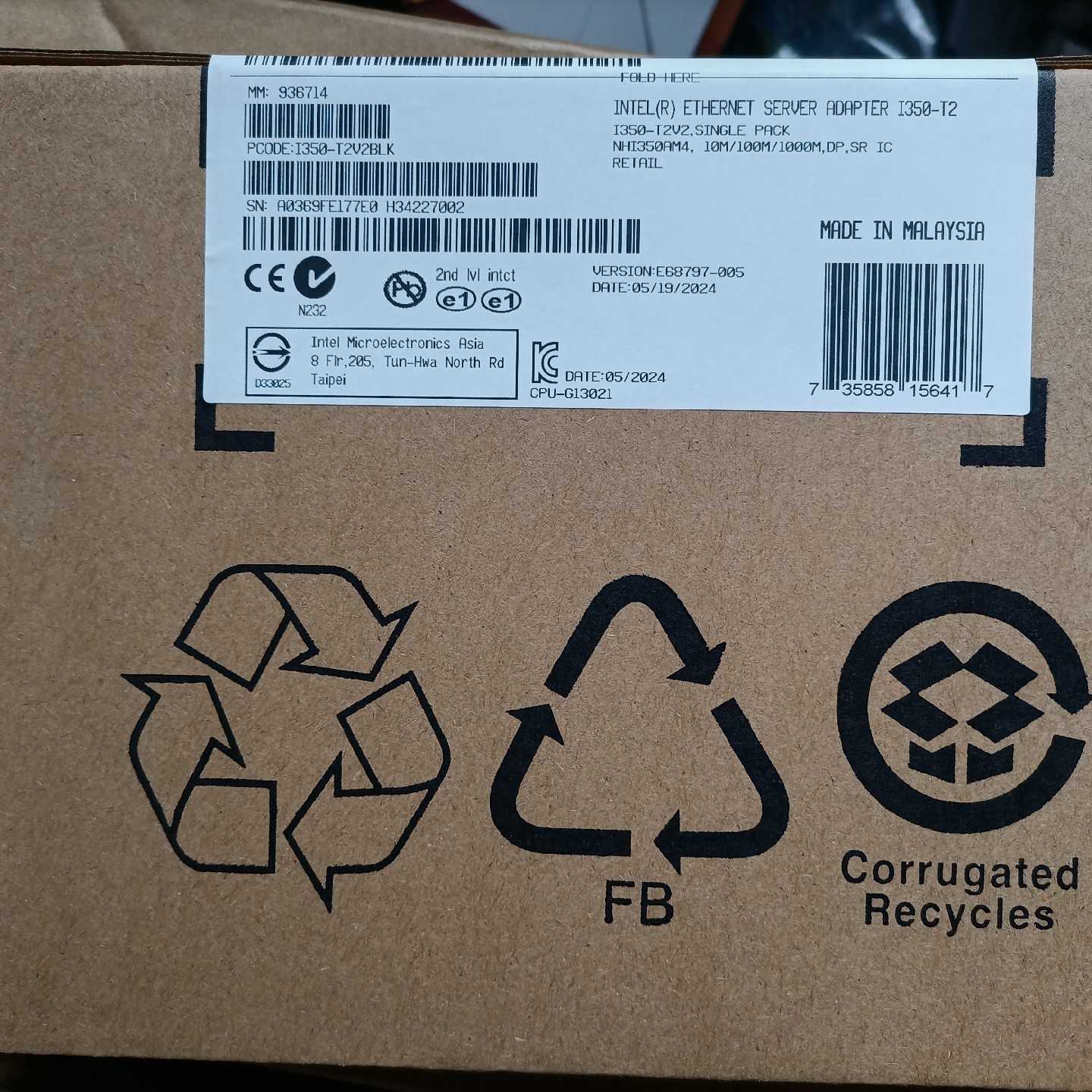 英特尔千兆双口网卡I350-T2V2BLK，没封的，全新原议价