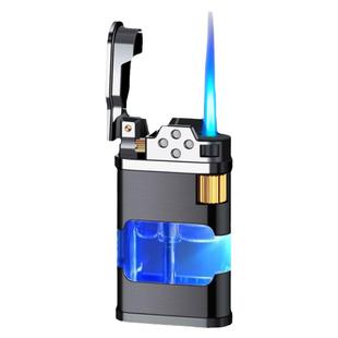 新品透明气窗防风直冲打火机侧滑砂轮蓝灯循环充气个性定制礼物潮