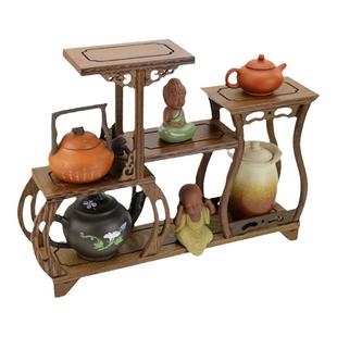 红木茶具紫砂壶架子鸡翅木博古架实木中式小型多宝阁底座盆景架子