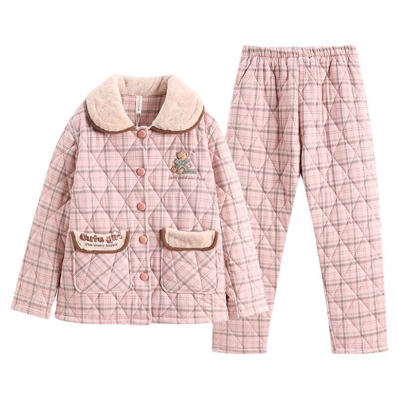 芬腾秋冬季三层加厚纯棉家居服女