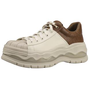 NOOWA明星同款厚底休闲鞋女2025春新款真皮贝壳圆头时尚踏浪板鞋