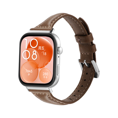 适用于华为fit4/3/2手表表带复古真皮小蛮腰女士腕带WatchFit4Pro新年高级感ins细表链fit1时尚New小众SE皮质