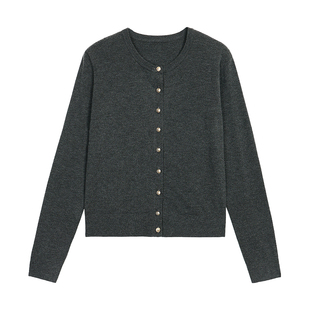 pusumede 心动周日 基础圆领开衫外套女宽松慵懒长袖针织衫上衣