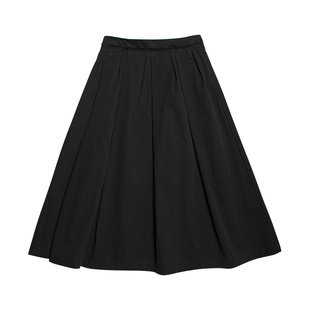 LEONSENSE力上司 全棉百褶A型半身裙 毛边流苏松弛感黑色白色夏装