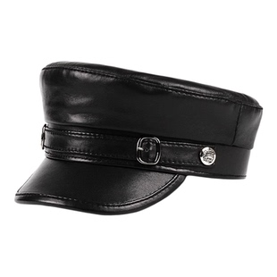 高端品牌真皮帽子男女秋冬季韩版平顶鸭舌帽时尚潮牌英伦羊皮男帽