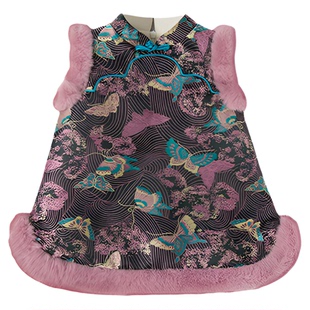 木本尚女童冬装旗袍唐装背心裙2026新款宝宝拜年服夹棉加厚中国风