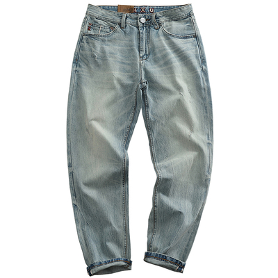 赤耳丹宁牛仔裤男复古重磅浅色