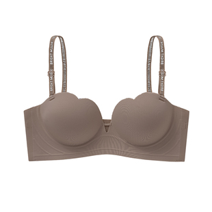 聚拢小地雷圆形胸增厚8CM光面半包字母内衣女简约风小熊显大真实