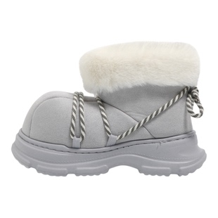 F21灰色加绒大头雪地靴女款2026新款冬季厚底巨好看百搭保暖棉鞋