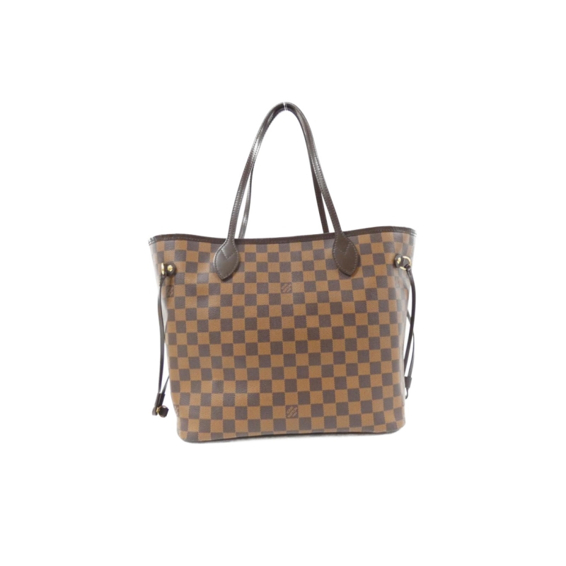 中古LV路易威登女包A级95新Neverfull MM棕色棋盘格通勤托特包