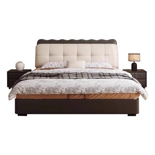 法式复古泡芙床云朵主卧真皮床现代简约黑色涟漪床网红软包双人床