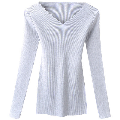 洋气上衣针织V领套头打底衫