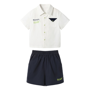 贝肽斯[莱赛尔凉感]儿童衬衫套装夏季学院风男女宝宝短裤连衣裙子