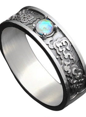 纯银复古祥云纹蛋白石开口对戒款