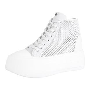 iiJin艾今官方春夏8cm超轻厚底内增高镂空透气高帮小白鞋女607VWB