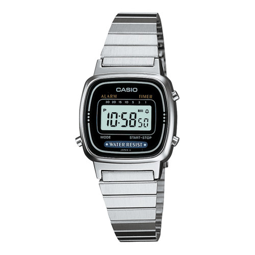 Casio卡西欧女表复古防水闹钟手表电子表小方块银表LA670WA-1D
