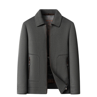 全羊毛呢子大衣男士外套短款翻领羽绒服内胆夹克冬新款高端双面呢