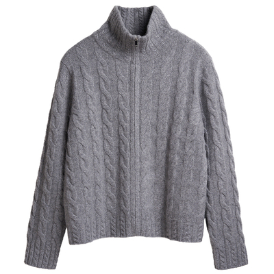 复古麻花山羊绒毛衣开衫百搭实用