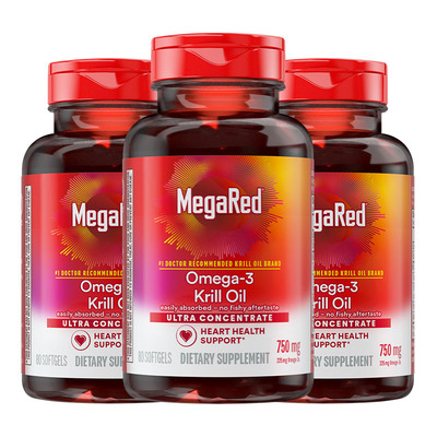 MegaRed/脉拓南极磷虾油750mg*80粒omega3虾青素非鱼油软胶囊3瓶