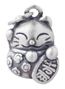 999足银3D硬银饰品配件 可爱立体空心招财猫吊坠 复古立体挂件