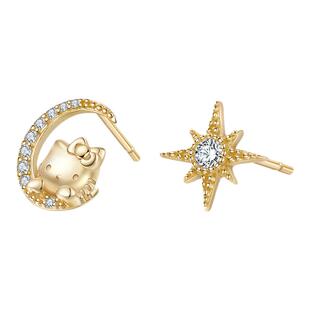 潮色绘xHellokitty凯蒂猫耳钉女纯银气质耳环耳度假风饰生日礼物