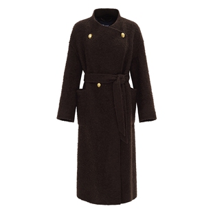 IDPAN羊毛圈圈呢双面呢大衣轻盈保暖长款毛呢外套2025冬季新款