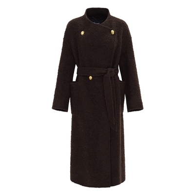 IDPAN羊毛圈圈呢双面呢大衣轻盈保暖长款毛呢外套2025冬季新款