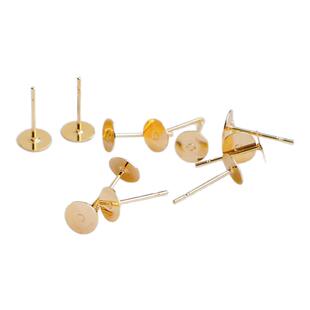 14K包金保色托盘耳钉diy手工饰品耳饰配件材料可粘珍珠平托耳针