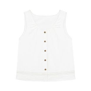 「MISAZ」夏日回响  肌理感纯棉无袖背心 小花边拼接伞形显瘦上衣