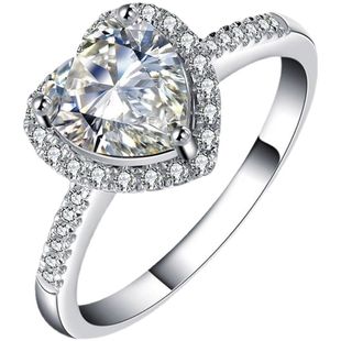 正品莫桑石钻戒女心形戒指纯银镀AU750白金铂金指环情侣对戒银饰