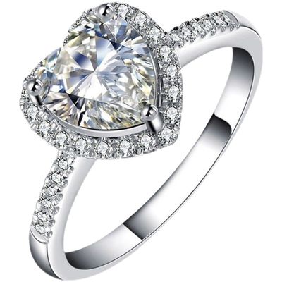 心形钻戒莫桑石纯银对接情侣钻戒